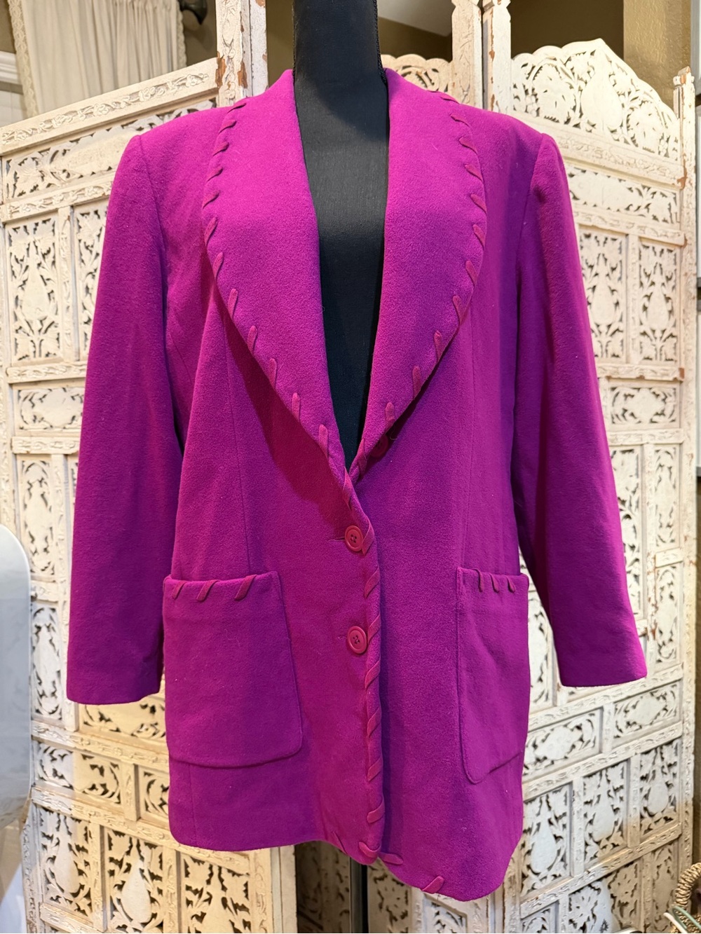 Women's Magenta Open-Lapel Blazer Jacket